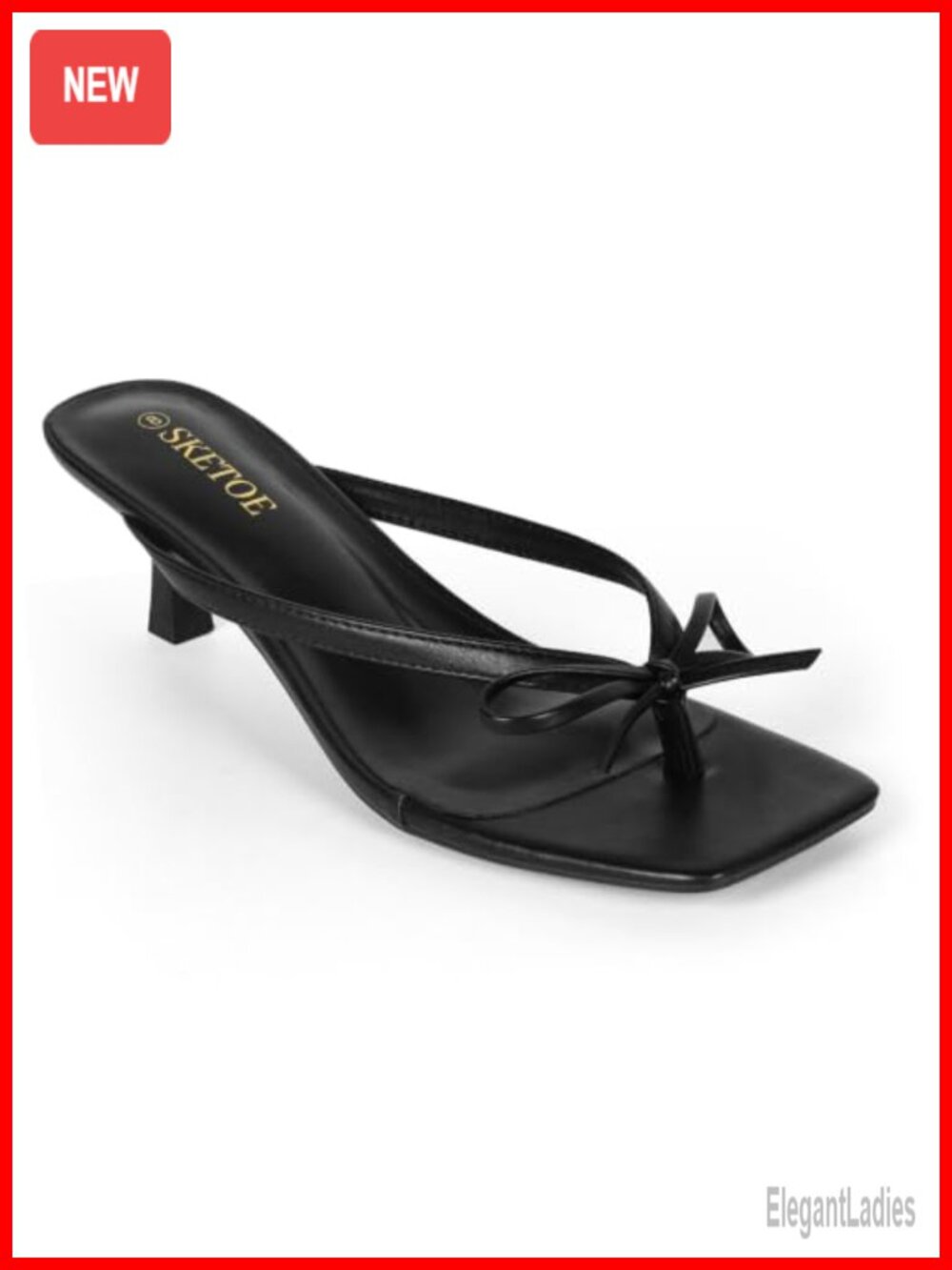 2-Inch Kitten Heel Flip Flop Sandals with Bow Square Toe Faux Leather